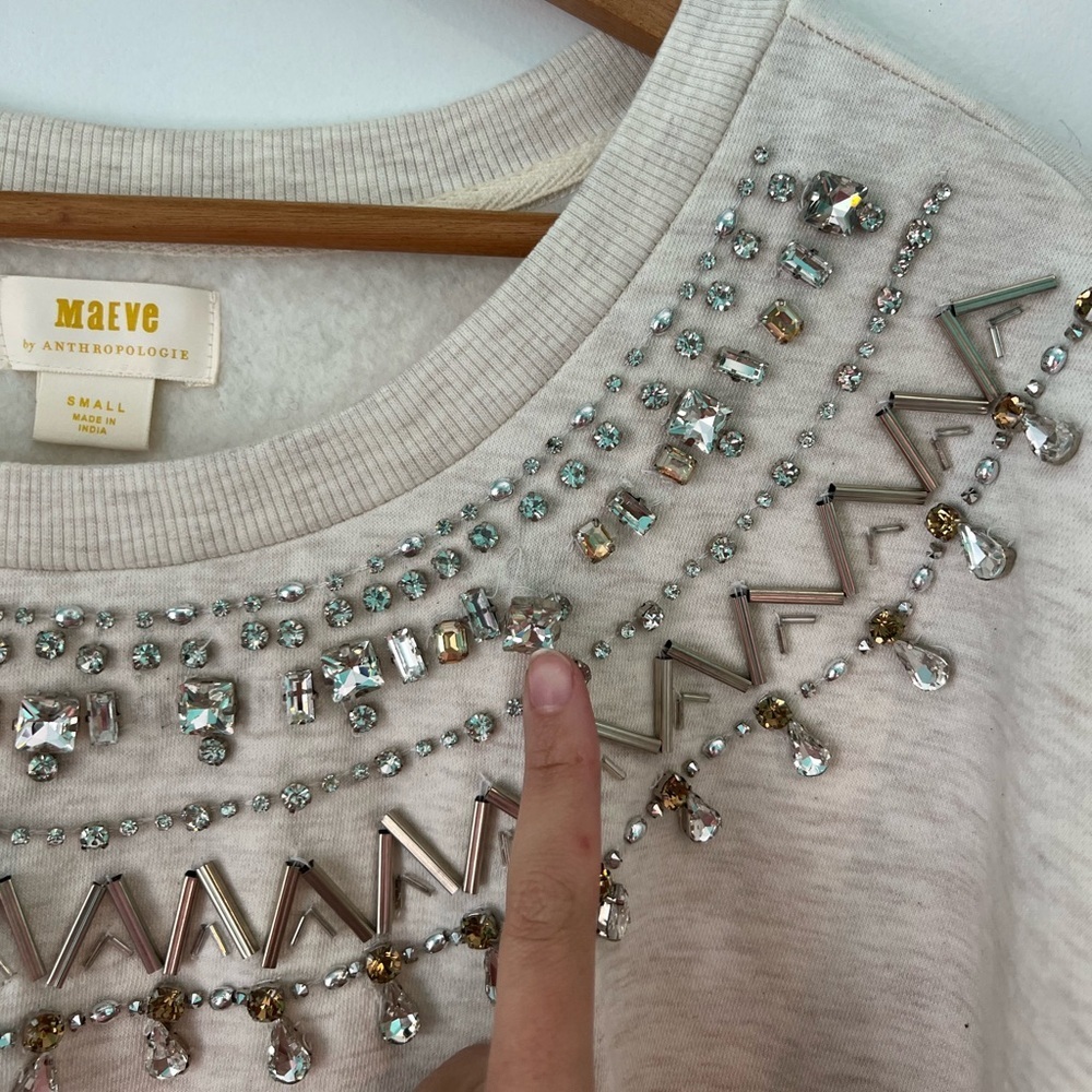 Anthropologie Maeve Embellished Collar Pullover in Light Sand Size Small - Picture 5 of 13